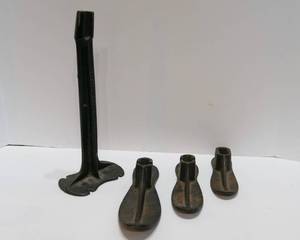 lot 118 image: Antique Cast Iron Cobbler Shoe Repair Set  Anvil & 3 Shoe Molds  Sears, Roebuck and Co.