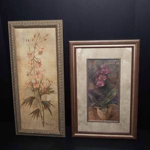 lot 127 image: Two Pieces of Floral Artwork  22 x 10 and 18 x 12