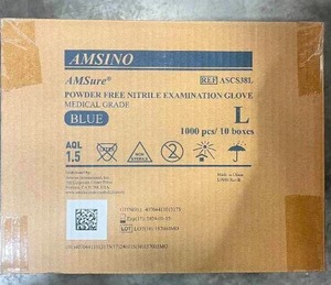 lot 126B image: Amsino AMsure Powder Free Nitrile Examination Gloves 10 cases per lot