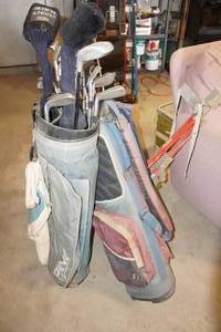 lot 391 image: Assorted Golf Clubs with Bags and Caddy