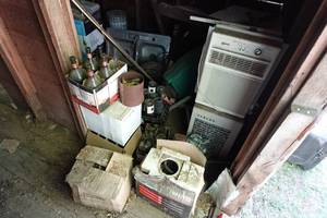 lot 818 image: Contents of Shed - Glass Bottles, AC Units, Sink, Toys, Automotive