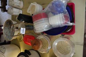 lot 533 image: Assorted Kitchenware - Tupperware, Canisters, Towel Stand