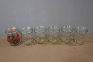 lot 17 image: 6 Weck Mini Tulip Canning Jars