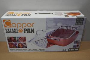 lot 154 image: Copper 5-Piece 9.5 Square Casserole Pan