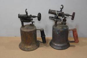 lot 203 image: 2 Antique Brass Blow Torches