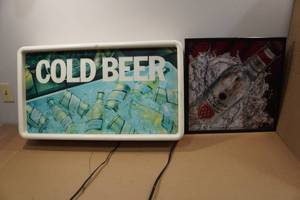 lot 205 image: 2 Lighted Bar Signs - Cold Beer and Bacardi
