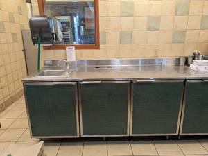 lot 28 image: DUKE STAINLESS STEEL 3 DOOR WORKTOP CABINET W SINK