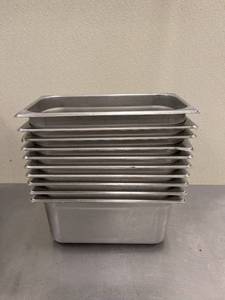 lot 49 image: 10 STAINLESS STEEL 13 STEAM TABLE PANS (6 DEEP)
