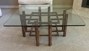 lot 5 image: McGuire Rattan Glass Top Coffee Table
