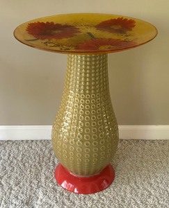 lot 26 image: Decorative Accent Table with Textured Base and Floral Top