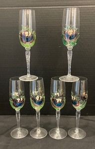 lot 65 image: Set of Six Floral Accented Champagne Flutes