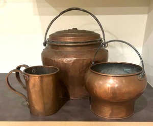 lot 67B image: Set of 3 Vintage Copper Kitchenware Pieces
