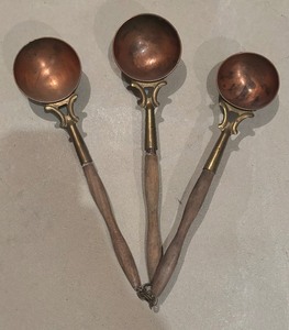 lot 94A image: Three Vintage Copper Ladles with Wooden Handles