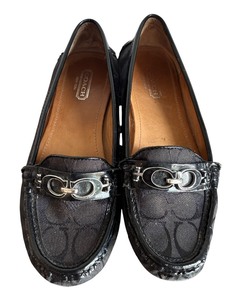 lot 59C image: Pair of Coach Fortunata Black Signature Loafers Size 6 12