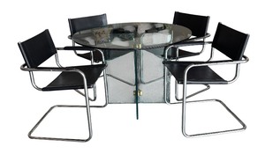 lot 19C image: Modern Glass Round Dining Table with 4 Black Metal Chairs