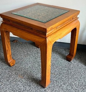 lot 25C image: Wood and Metal Square End  Accent Table with Inlay from an Antique Screen from a Temple in Shanghai