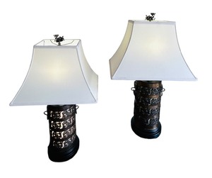 lot 60C image: Pair of 30 Table Lamps with Ornate Metal Bases