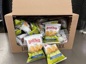 lot 6 image: Boulder Canyon Olive Oil Classic Sea Salt Kettle Style Potato Chips Box of 55 bags