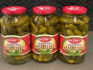 lot 27 image: Set of 3 Gedney Kosher Dill Babies Pickles 32oz Jars