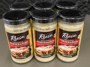 lot 30 image: HI2 - Set of 6 Reese Prepared Horseradish Jars - 6.5 oz Each