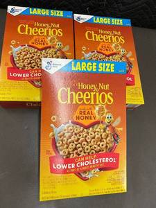 lot 153 image: 3 Boxes of Honey Nut Cheerios Cereal, Large Size