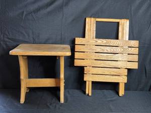 lot 38 image: Folding Wooden Table with Stool Set