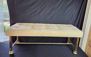 lot 41 image: Vintage Upholstered Bench with Brass Legs