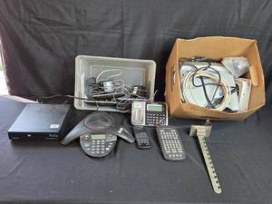 lot 44 image: Collection of Office and Media Equipment Including DVD Player, Phones, and More