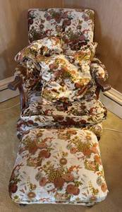 lot 69 image: Vintage Floral Armchair with Matching Ottoman