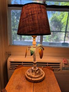 lot 75 image: Vintage Table Lamp with Fabric Shade and Fruit Motif