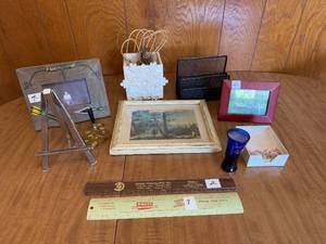 lot 79 image: Collection of Decorative Frames, Holder & Vintage Prints