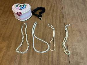 lot 105 image: Collection of Faux Pearl Necklaces and I Love Lucy Music Box