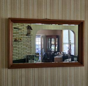 lot 155 image: Vintage Rectangular Wood-Framed Mirror - 31 W x 19 H