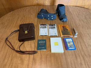 lot 190 image: Assorted Items Totes Overshoes, Books, Stapler, and Leather Shoulder Bag and More
