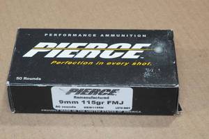 lot 159 image: 50 Pierce 9mm 115 Gr FMJ Ammo