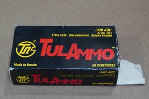 lot 182 image: 50 TulAmmo .380 ACP 91 Gr FMJ Steel Case Ammo