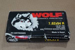 lot 202 image: 20 Wolf 7.62 x 54R 148 Gr FMJ Steel Case Ammo
