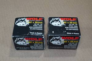 lot 208 image: 40 Wolf 7.62 x 39mm 122 Gr HP Steel Case Ammo