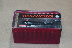 lot 214 image: 50 Winchester Varmint LF .17 HMR 15.5 Gr Polymer Tip NTX Ammo
