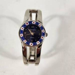 lot 4 image: Womans Beautiful Silver Floral Watch Blue Face Antica Murrina Veneziana Japan Movement Stainless Steel Back Running