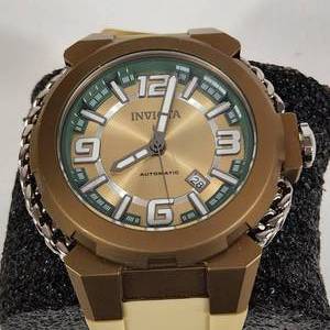 lot 37 image: Mens New INVICTA BrownTan With GoldGreen Face Wrist Watch With Date Model #34555 Automatic