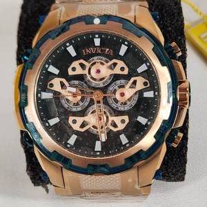 Men's NEW INVIKTA Rose Gold Black Face Wrist Watch MRSP $1695 Model #34227