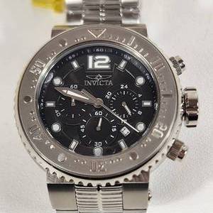 Men's NEW INVIKTA Silver Black Face Wrist Watch MRSP $1095 Model #37220
