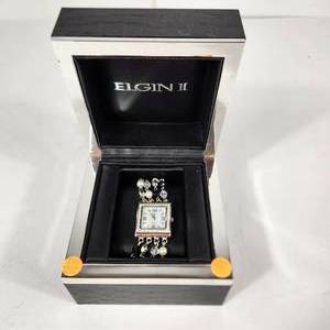 lot 58 image: Womans Elgin Silver Wrist Watch Beaded Band Beautiful ELL1033 Japan Movement New