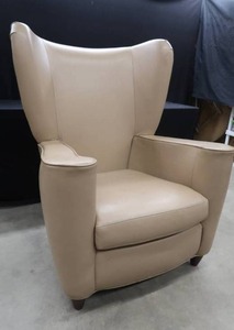 lot 7 image: MASSIVE LEATHER WING CHAIR