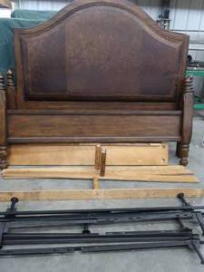 lot 15 image: LEATHER HEADBOARD WITH SIDES & FRAME