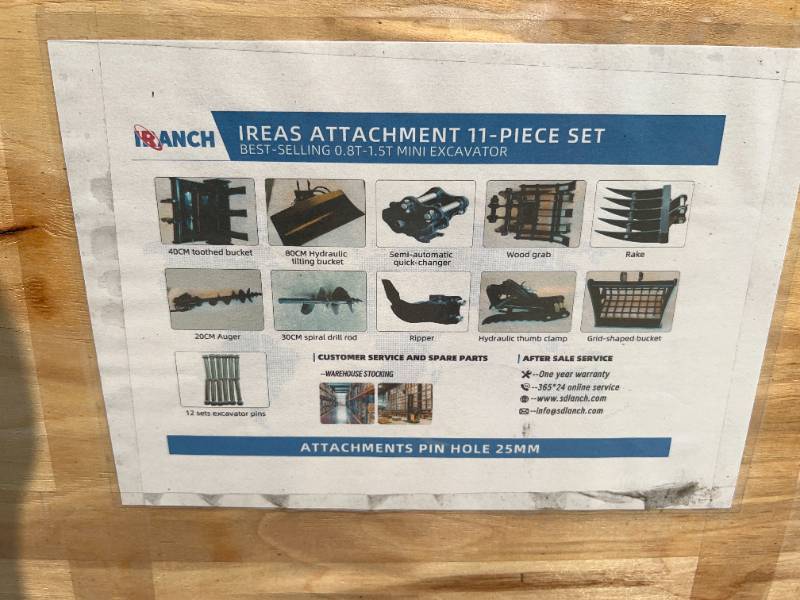 lot 6249 image: SDLANCH Mini Excavator Attachments, 11-Piece Set (IREAS)