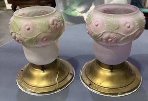 lot 19 image: Pair of Antique Reverse Painting Light Fixture Shades