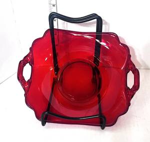 lot 100 image: Vintage Depression Ruby Red Handled Serving Dish