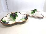 Lefton Grape Divided Dish and Butter Dish Chip on Leaf